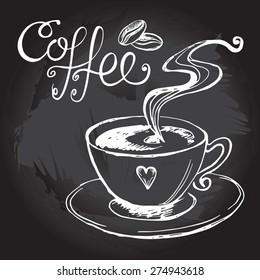 Taza de café humeante, ilustración vectorial