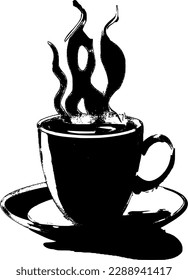 Cup of steaming coffee, vector image.