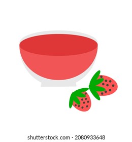 Cup with strawberry jam and two berries.