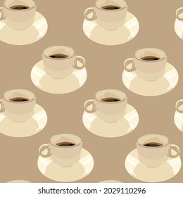 A cup of strong espresso coffee. Seamless winter pattern. For wrapping paper. Ideal for wallpaper, surface textures, textiles.