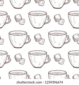 Cup, sugar. Drink. Sketch. Wallpaper, seamless, texture, background. Monophonic.