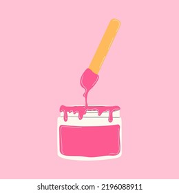 Cup with sugar paste and spatula. Emblem in a circle in nice natural colors. It can be used as icon or design element for beauty and SPA site, blogs of depilation master, cosmetologist 