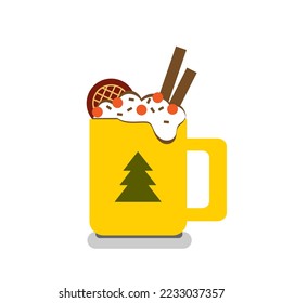 Cup of tasty cocoa drink on white background