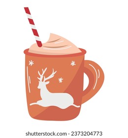 Cup of tasty cocoa drink on white background