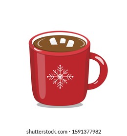 Cup of tasty hot chocolate placed on white background. Vector illustration.