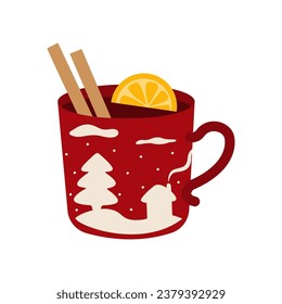 Cup of tasty red mulled wine on white background