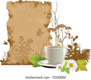 Cup with tea.  All elements and textures are individual objects. Vector illustration scale to any size.
