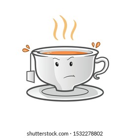 cup of tea angry mascot vector cartoon illustration