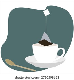 Una taza de té y bolsita de té, té en una taza y bolsitas de té