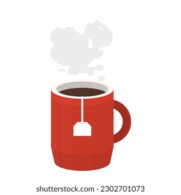 Cup of tea. Tea bag is brewed in boiling water, vector illustration