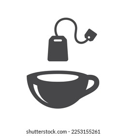 Taza de té con un ícono lleno de bolsos. Mug, símbolo vectorial de la taza de té.