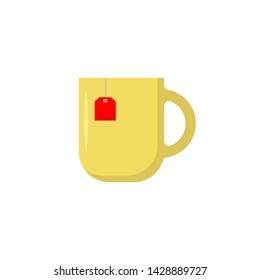 cup with tea bag in flat style, vector