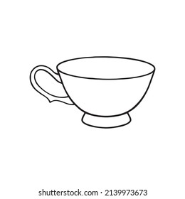 Cup with tea bag hand drawn outline doodle icon. Hot drink - tea cup vector sketch
