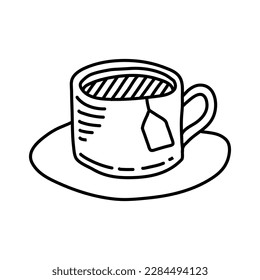 Cup with tea bag hand drawn outline doodle icon.  sketch illustration for print, web, mobile and infographics isolated on white background.