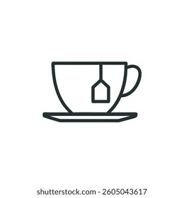 Cup with tea bag hand drawn outline doodle icon. Hot drink - tea cup vector sketch illustration isolated on white background.