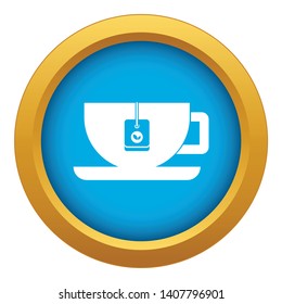 Cup of tea with tea bag icon blue vector isolated on white background for any design