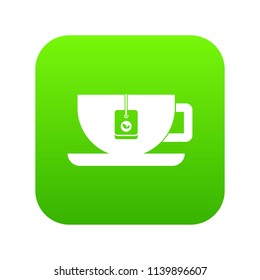 Cup of tea with tea bag icon digital green for any design isolated on white vector illustration