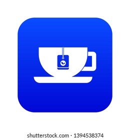 Cup of tea with tea bag icon digital blue for any design isolated on white vector illustration