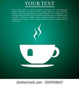 Cup with tea bag icon isolated on green background. Flat design. Vector Illustration
