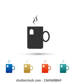 Cup of tea with tea bag icon isolated on white background. Set elements in color icons. Vector Illustration