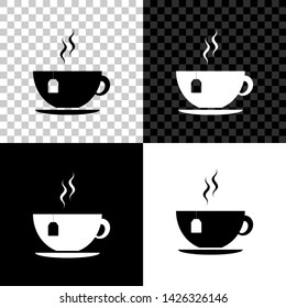 Cup with tea bag icon isolated on black, white and transparent background. Vector Illustration