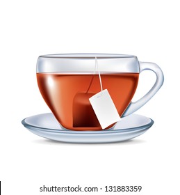 Cup of tea with tea bag isolated on white