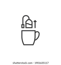 Cup of tea bag line icon. linear style sign for mobile concept and web design. Tea brewing outline vector icon. Symbol, logo illustration. Vector graphics