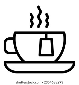 Cup with tea bag line icon. Mug of tea vector illustration isolated on white. Hot tea outline style design, designed for web and app. Eps 10