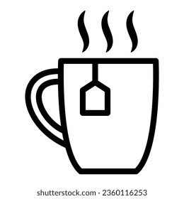 Cup with tea bag line icon, Bartenders Day concept, cup of tea sign on white background, Mug with hot drink icon in outline style for mobile concept and web design. Vector graphics