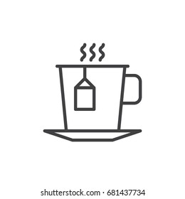 Cup of tea with tea bag line icon, outline vector sign, linear style pictogram isolated on white. Symbol, logo illustration. Editable stroke. Pixel perfect vector graphics