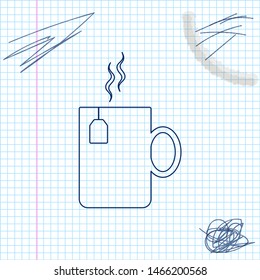 Cup of tea with tea bag line sketch icon isolated on white background. Vector Illustration