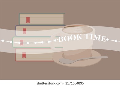 Cup of tea with tea bag in reading book time.