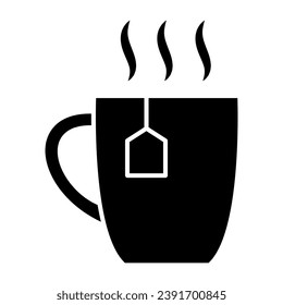 Cup with tea bag solid icon, Bartenders Day concept, cup of tea sign on white background, Mug with hot drink icon in glyph style for mobile concept and web design. Vector graphics
