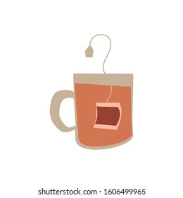 Cup of tea with tea bag. Stock vector illustration isolated on white background.