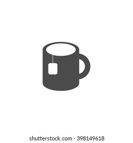 Cup of tea and a tea bag. Vector icon grey

