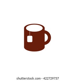 Cup of tea and a tea bag. Vector icon brown
