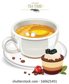 A cup of tea with berries Lemon and Mint isolated on White Background