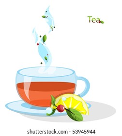 A cup of tea with berries Lemon and Mint