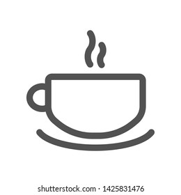 Cup of tea beverage thin line simple style icon. Hot tea modern icon. Tea grey color sign. Vector Illustration