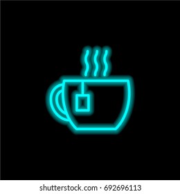 Cup of Tea blue glowing neon ui ux icon. Glowing sign logo vector