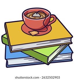 cup of tea with books cartoon illustration