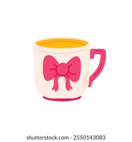 Taza de té con arco. Ilustración vectorial en estilo plano.