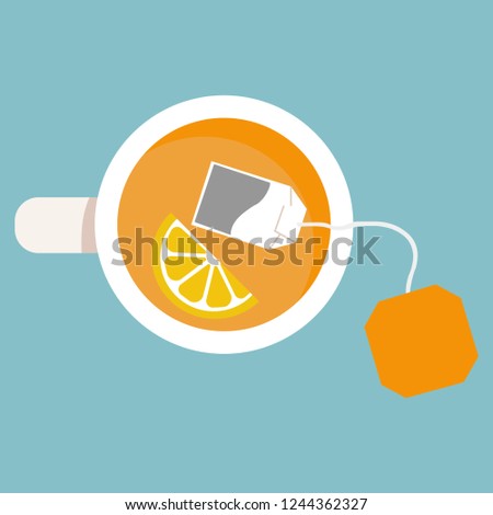 Cup of tea. Brewed bag tea with lemon.Vector illustration flat design. Isolated on background.
