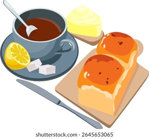 cup of tea butter bread lemon no background