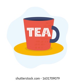  Cup of tea. Cafe or shop poster. Cartoon vector. Handdrawn illustration.