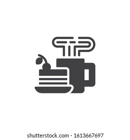 Cup of tea and cake vector icon. filled flat sign for mobile concept and web design. Piece of cake and coffee mug glyph icon. Coffee shop symbol, logo illustration. Vector graphics