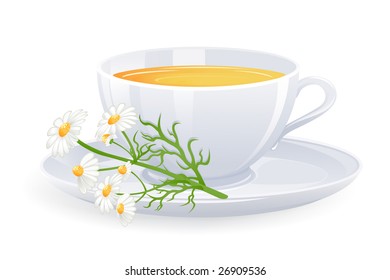 Cup of tea with camomile flowers. Vector-Illustration