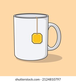 Cup Of Tea Cartoon Vector Illustration. Tea Cup Flat Icon Outline