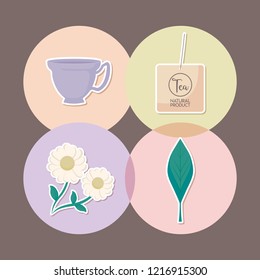cup tea with chamomile and icons