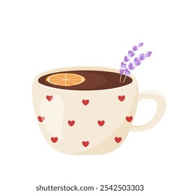 Cup of tea. Christmas beverage. Vector illustration Hot drink, cocoa, coffee, tea